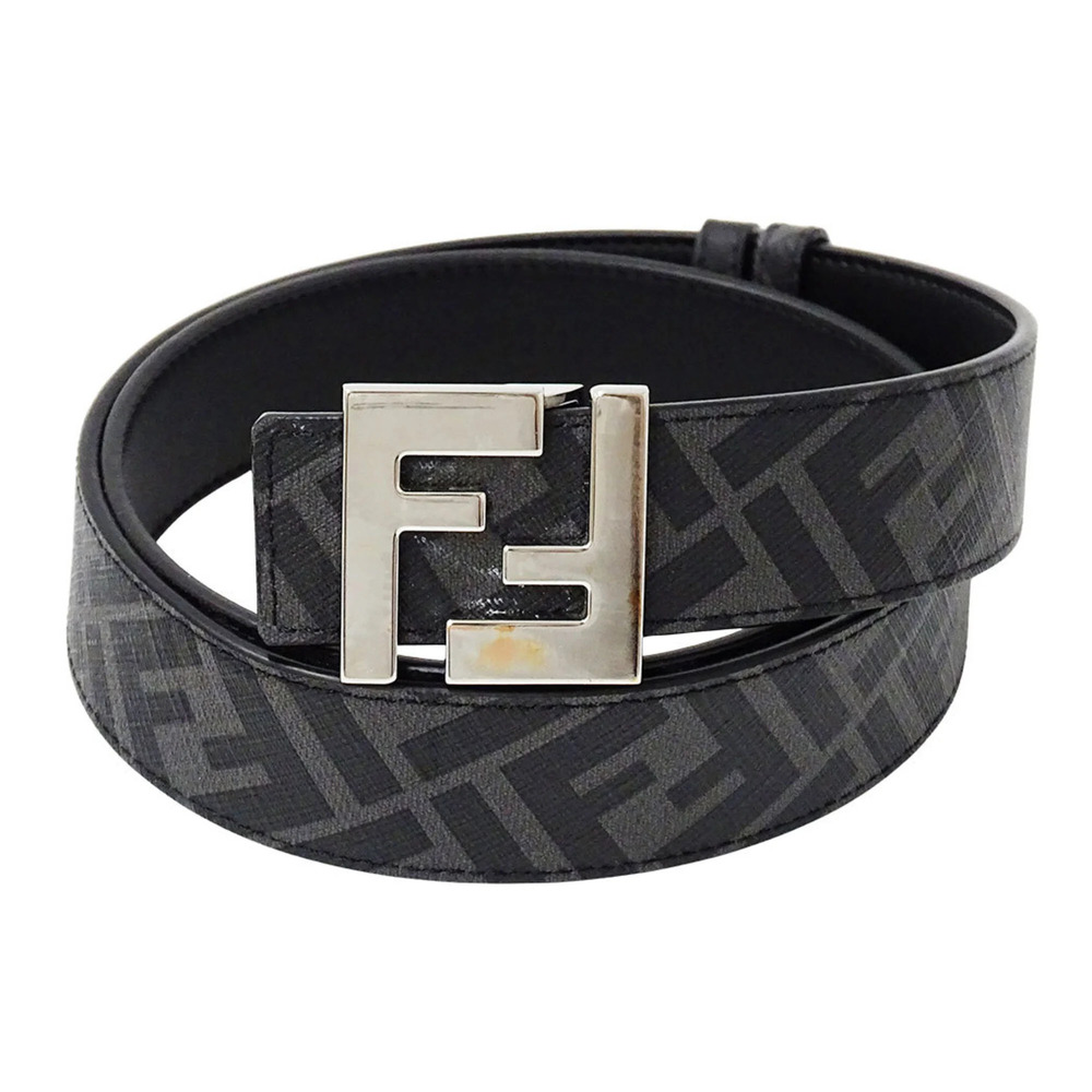 Fendi men's leather belt, FF square black, reversible, apparel logo.